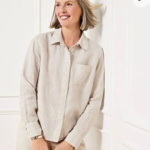 Talbots Beige Linen Button Front Blouse size XS